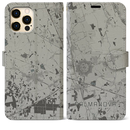 【パルマノーヴァ（イタリア）】地図柄iPhoneケース（手帳タイプ）モノトーン・iPhone 12 Pro Max 用