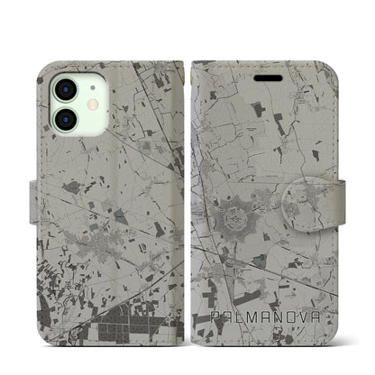 【パルマノーヴァ（イタリア）】地図柄iPhoneケース（手帳タイプ）モノトーン・iPhone 12 mini 用