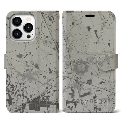【パルマノーヴァ（イタリア）】地図柄iPhoneケース（手帳タイプ）モノトーン・iPhone 13 Pro 用