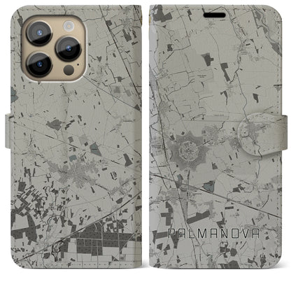 【パルマノーヴァ（イタリア）】地図柄iPhoneケース（手帳タイプ）モノトーン・iPhone 14 Pro Max 用