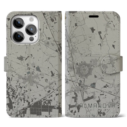 【パルマノーヴァ（イタリア）】地図柄iPhoneケース（手帳タイプ）モノトーン・iPhone 14 Pro 用