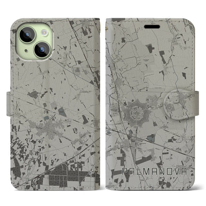 【パルマノーヴァ（イタリア）】地図柄iPhoneケース（手帳タイプ）モノトーン・iPhone 15 用