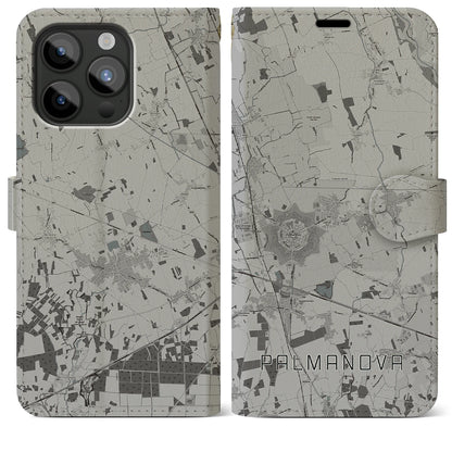 【パルマノーヴァ（イタリア）】地図柄iPhoneケース（手帳タイプ）モノトーン・iPhone 15 Pro Max 用