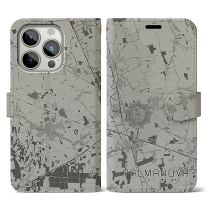 【パルマノーヴァ（イタリア）】地図柄iPhoneケース（手帳タイプ）モノトーン・iPhone 15 Pro 用