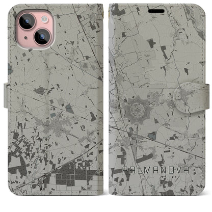【パルマノーヴァ（イタリア）】地図柄iPhoneケース（手帳タイプ）モノトーン・iPhone 15 Plus 用