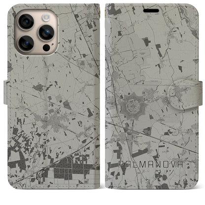 【パルマノーヴァ（イタリア）】地図柄iPhoneケース（手帳タイプ）モノトーン・iPhone 16 Plus 用