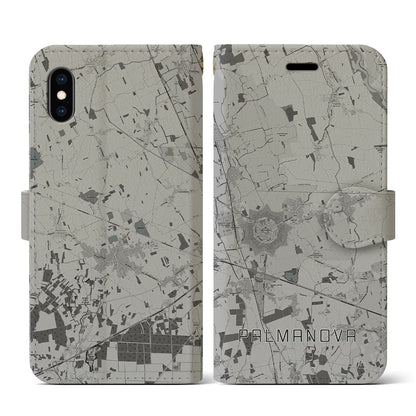 【パルマノーヴァ（イタリア）】地図柄iPhoneケース（手帳タイプ）モノトーン・iPhone XS / X 用