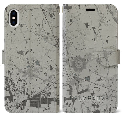 【パルマノーヴァ（イタリア）】地図柄iPhoneケース（手帳タイプ）モノトーン・iPhone XS Max 用