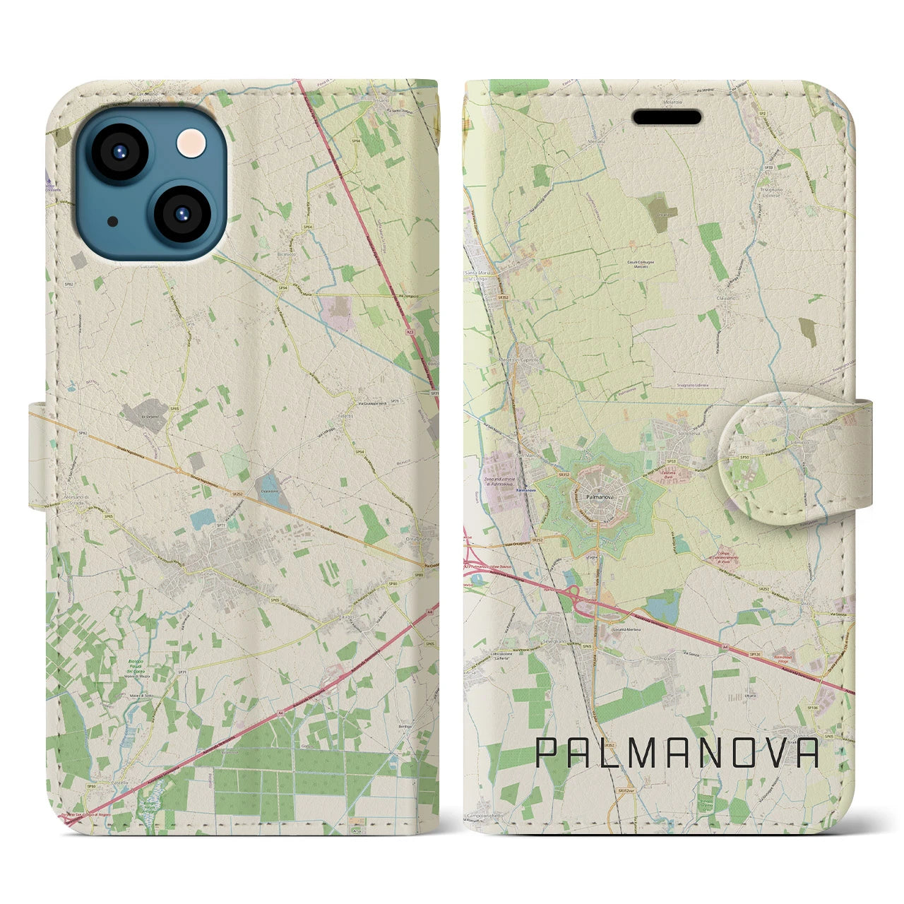 【パルマノーヴァ】地図柄iPhoneケース（手帳両面タイプ・ナチュラル）iPhone 13 用