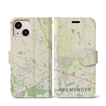 【パルマノーヴァ（イタリア）】地図柄iPhoneケース（手帳タイプ）ナチュラル・iPhone 13 mini 用