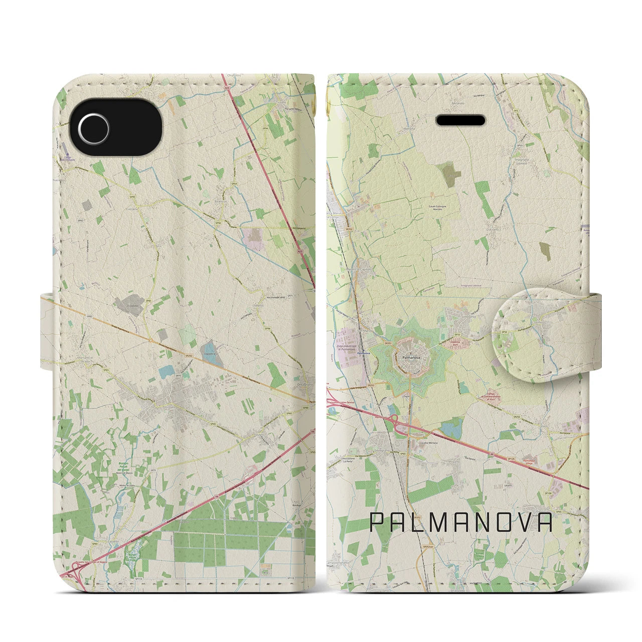 【パルマノーヴァ】地図柄iPhoneケース（手帳両面タイプ・ナチュラル）iPhone SE（第3 / 第2世代） / 8 / 7 / 6s / 6 用