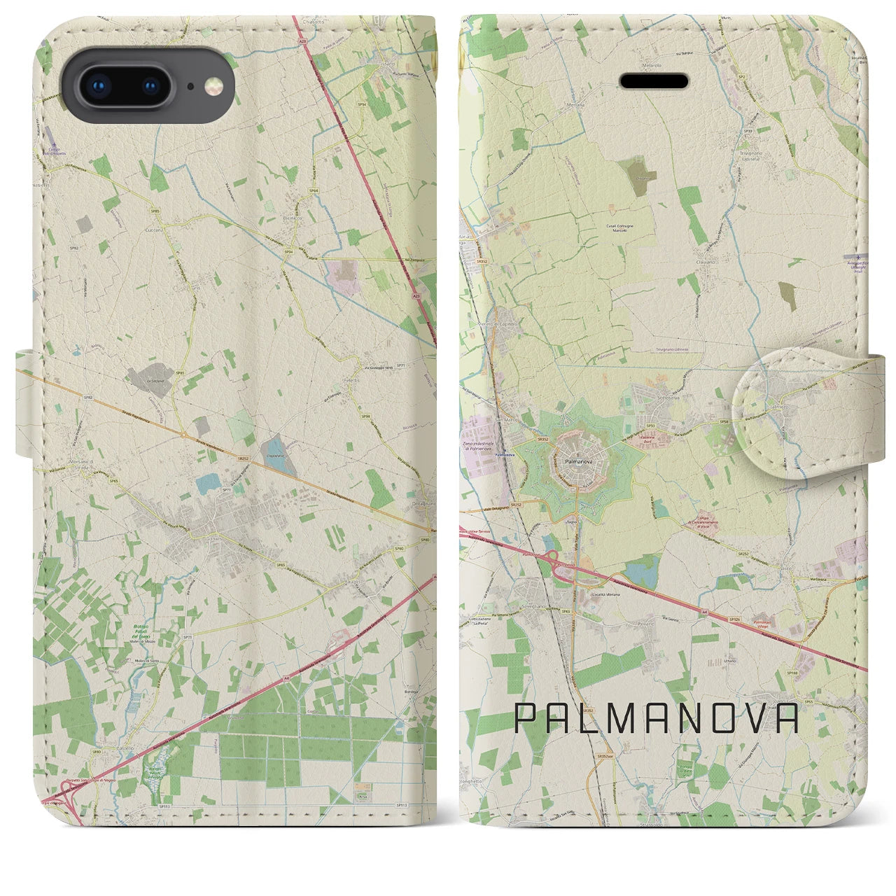 【パルマノーヴァ】地図柄iPhoneケース（手帳両面タイプ・ナチュラル）iPhone 8Plus /7Plus / 6sPlus / 6Plus 用