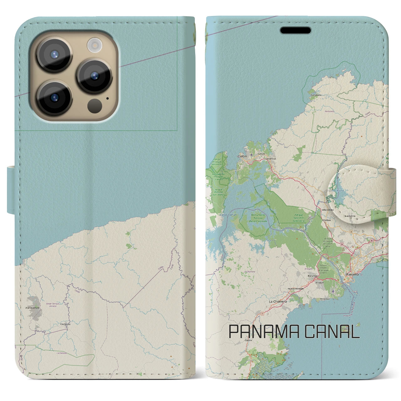 【パナマ運河（パナマ）】地図柄iPhoneケース（手帳タイプ）