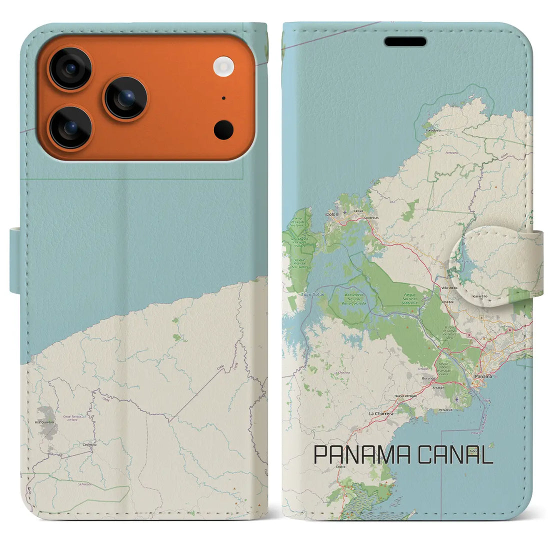 【パナマ運河(パナマ)】地図柄iPhoneケース(手帳タイプ)モノトーン・iPhone 17 Pro Max 用