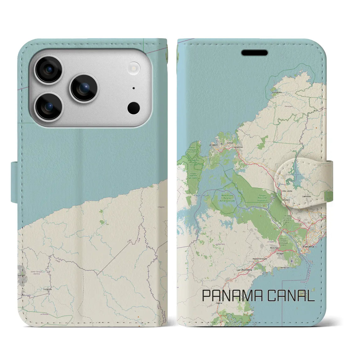 【パナマ運河（パナマ）】地図柄iPhoneケース（手帳タイプ）モノトーン・iPhone 17 Pro Max 用