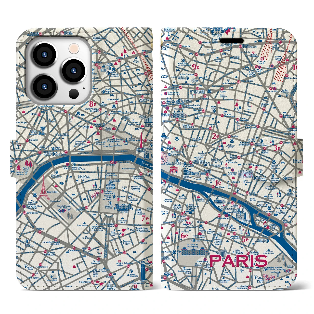 【パリ】イラストマップiPhoneケース（手帳タイプ）