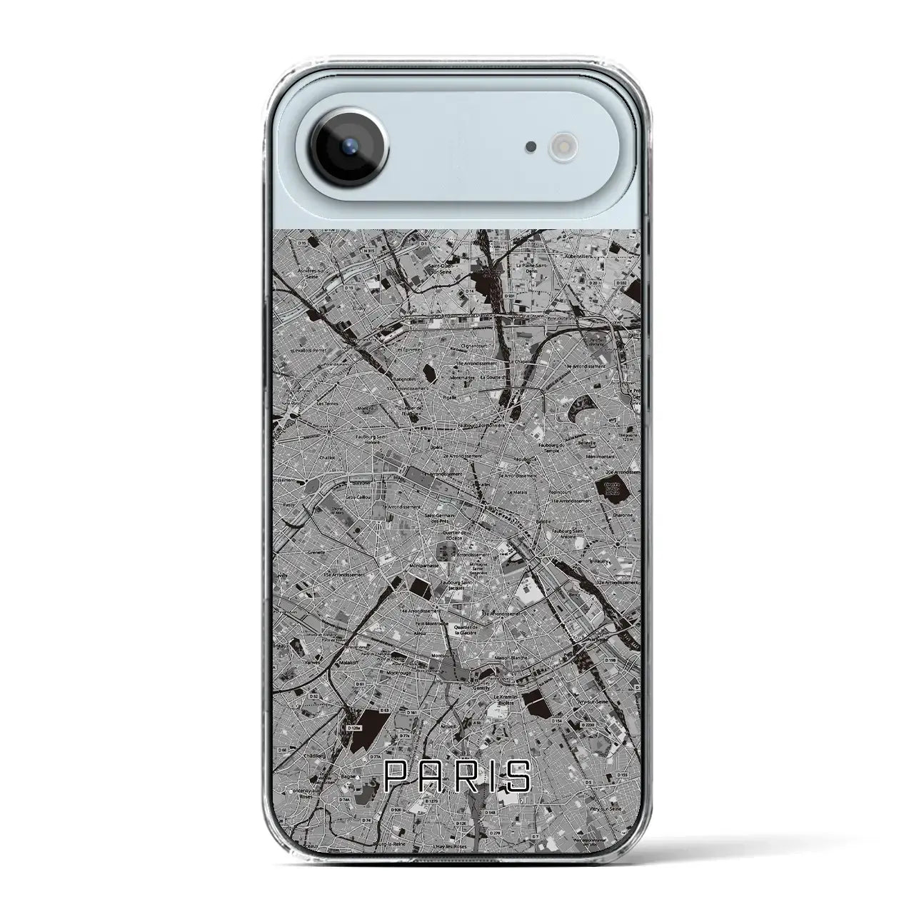 【パリ（フランス）】地図柄iPhoneケース（クリアタイプ）モノトーン・iPhone 17 Pro Max 用