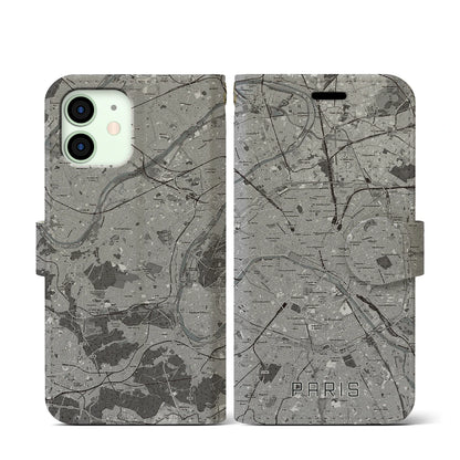 【パリ（フランス）】地図柄iPhoneケース（手帳タイプ）ナチュラル・iPhone 12 mini 用