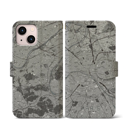 【パリ（フランス）】地図柄iPhoneケース（手帳タイプ）ナチュラル・iPhone 13 mini 用
