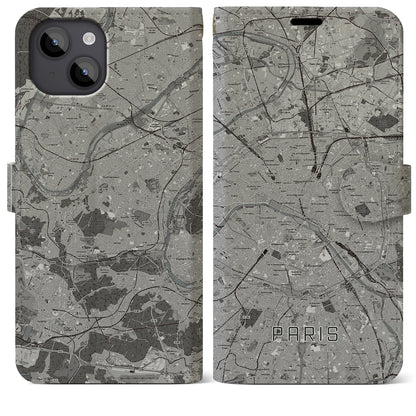 【パリ（フランス）】地図柄iPhoneケース（手帳タイプ）ナチュラル・iPhone 14 Plus 用