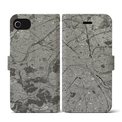 【パリ（フランス）】地図柄iPhoneケース（手帳タイプ）モノトーン・iPhone SE（第3 / 第2世代） / 8 / 7 / 6s / 6 用
