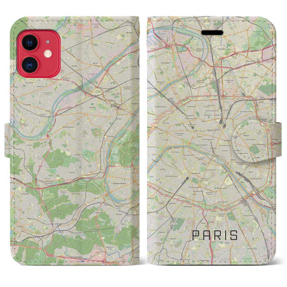 【パリ（フランス）】地図柄iPhoneケース（手帳タイプ）モノトーン・iPhone 11 用