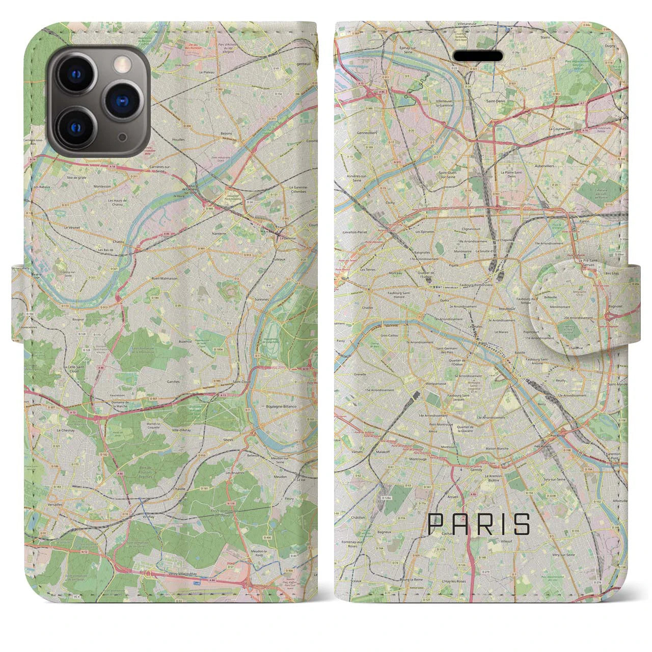 【パリ】地図柄iPhoneケース（手帳両面タイプ・ナチュラル）iPhone 11 Pro Max 用