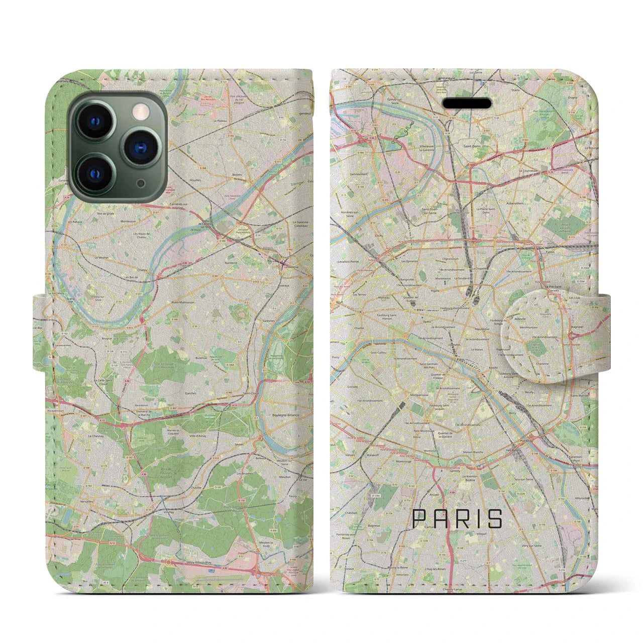 【パリ】地図柄iPhoneケース（手帳両面タイプ・ナチュラル）iPhone 11 Pro 用
