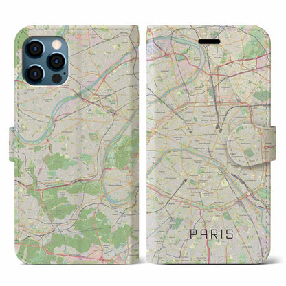 【パリ（フランス）】地図柄iPhoneケース（手帳タイプ）ナチュラル・iPhone 12 / 12 Pro 用