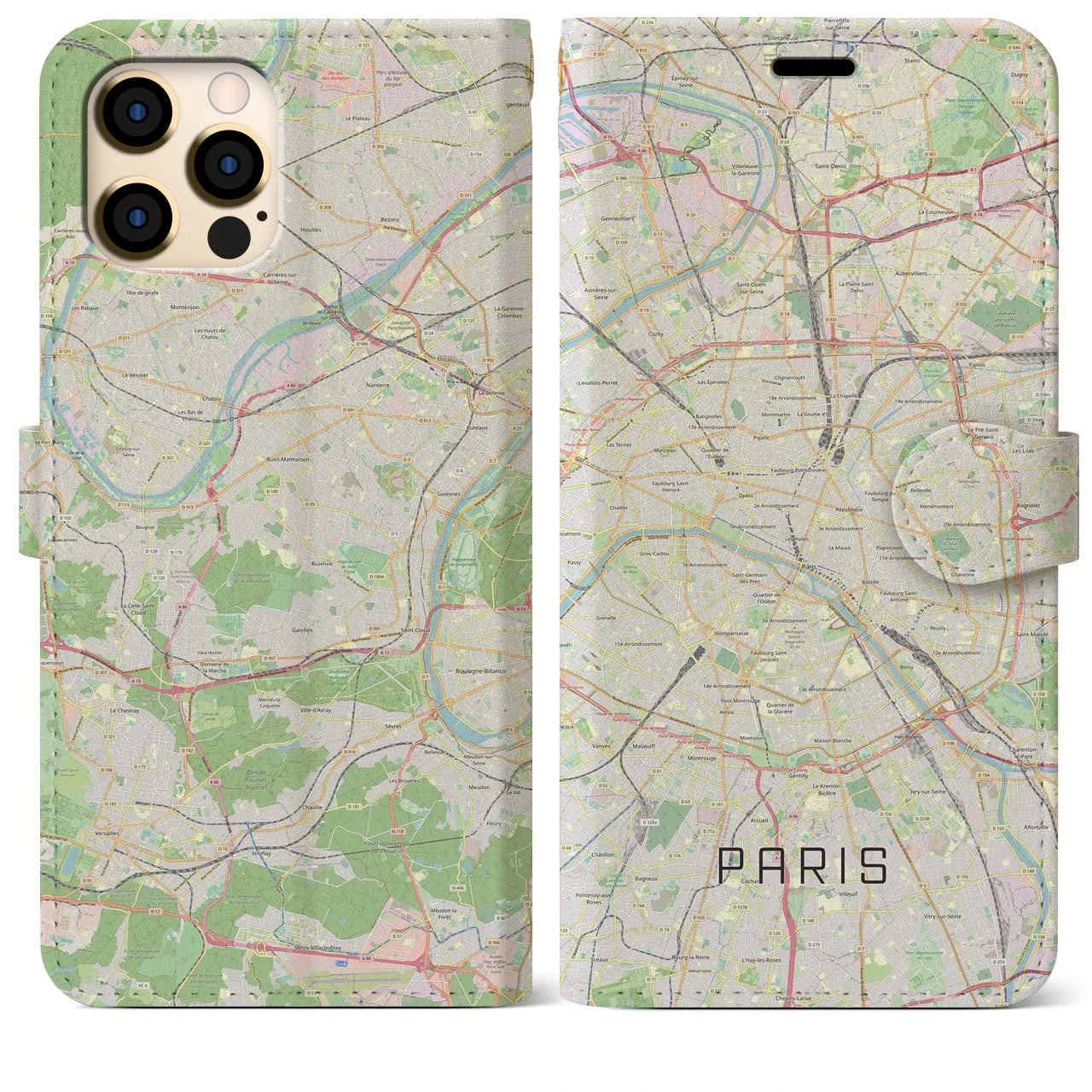【パリ】地図柄iPhoneケース（手帳両面タイプ・ナチュラル）iPhone 12 Pro Max 用
