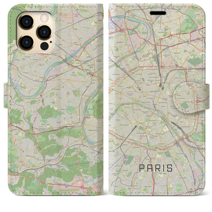【パリ（フランス）】地図柄iPhoneケース（手帳タイプ）モノトーン・iPhone 12 Pro Max 用