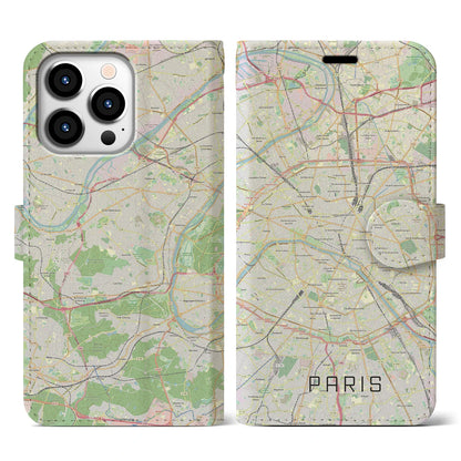 【パリ（フランス）】地図柄iPhoneケース（手帳タイプ）モノトーン・iPhone 13 Pro 用