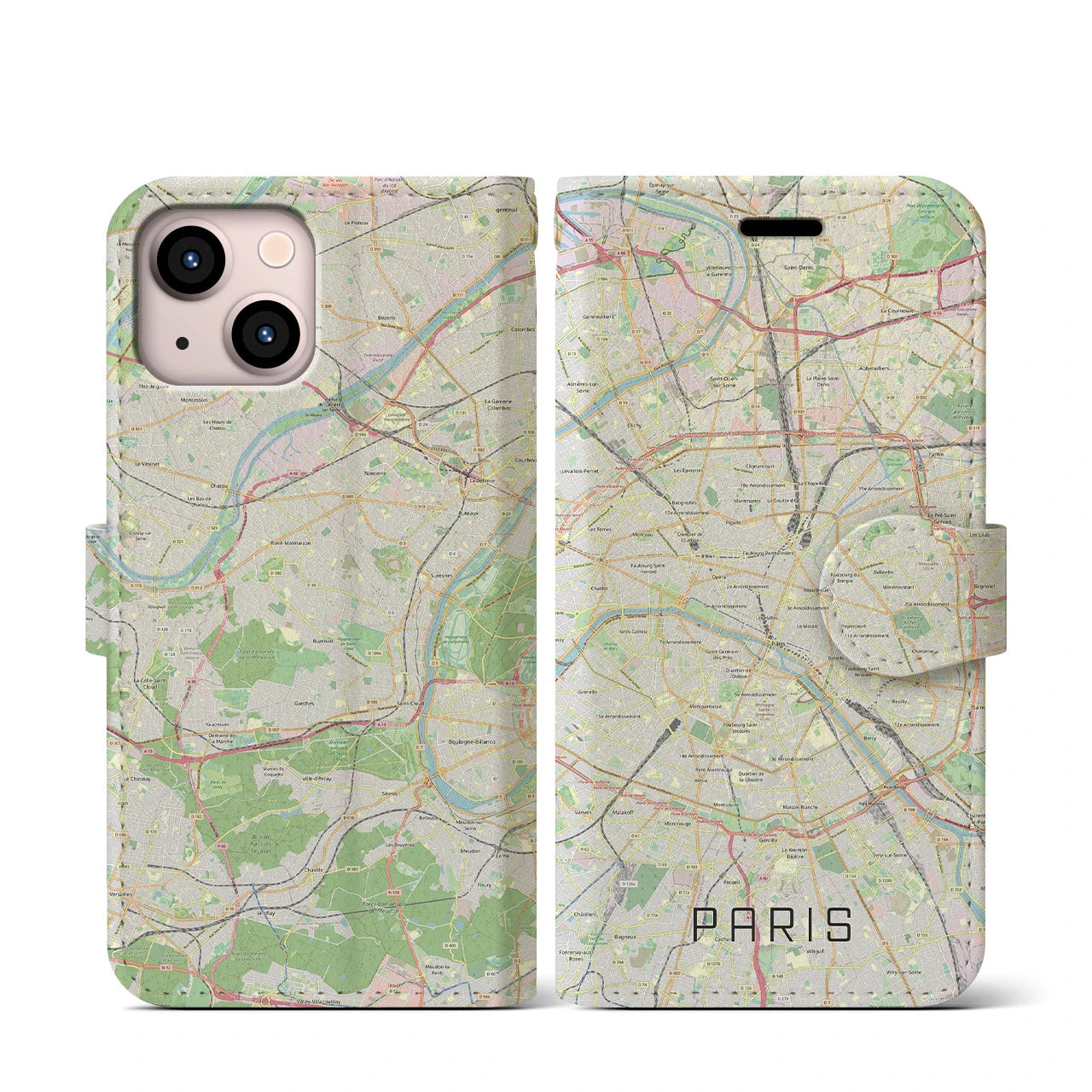 【パリ】地図柄iPhoneケース（手帳両面タイプ・ナチュラル）iPhone 13 mini 用