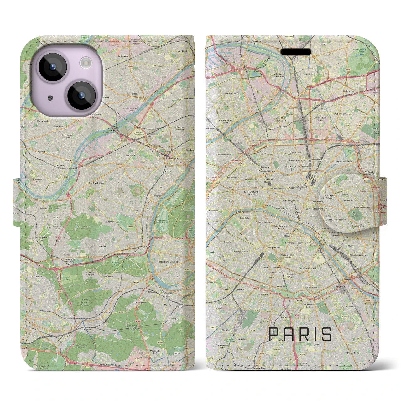 【パリ】地図柄iPhoneケース（手帳両面タイプ・ナチュラル）iPhone 14 用