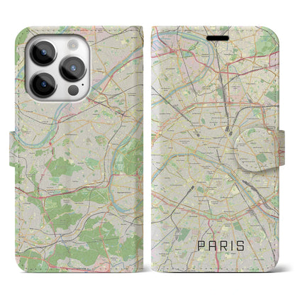 【パリ（フランス）】地図柄iPhoneケース（手帳タイプ）ナチュラル・iPhone 14 Pro 用