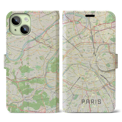 【パリ（フランス）】地図柄iPhoneケース（手帳タイプ）ナチュラル・iPhone 15 用