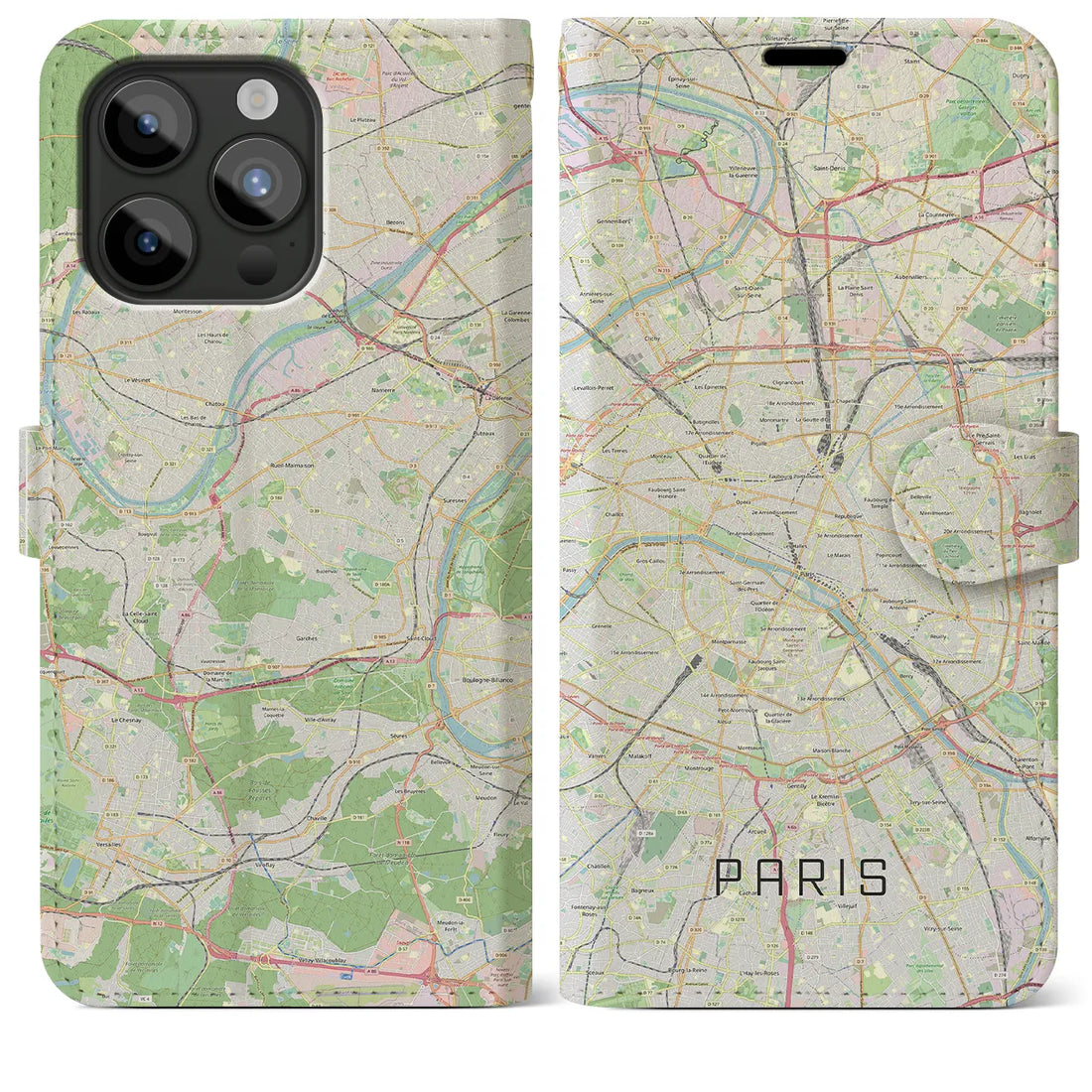 【パリ】地図柄iPhoneケース（手帳両面タイプ・ナチュラル）iPhone 15 Pro Max 用