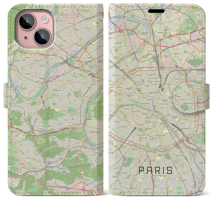 【パリ（フランス）】地図柄iPhoneケース（手帳タイプ）ナチュラル・iPhone 15 Plus 用