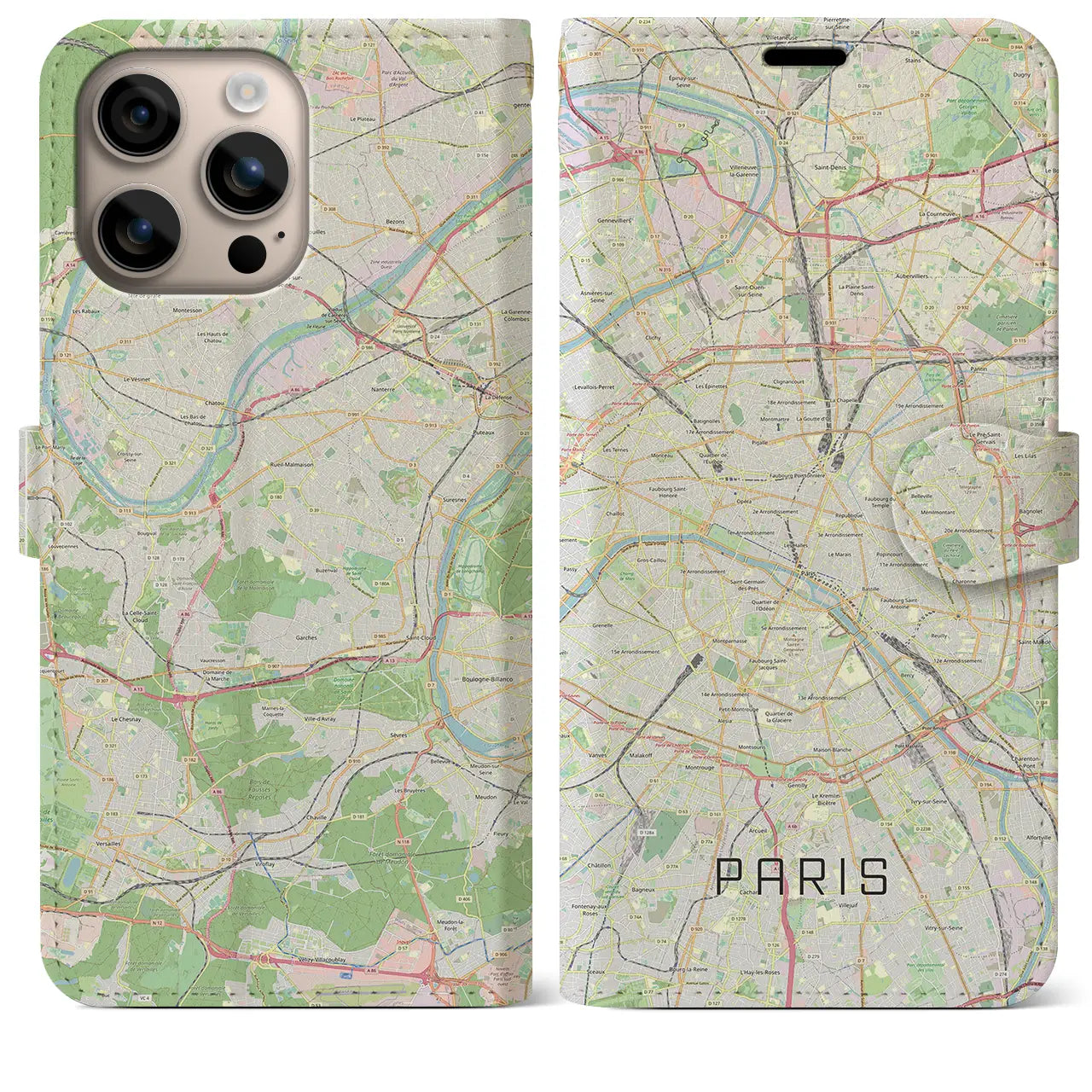 【パリ（フランス）】地図柄iPhoneケース（手帳タイプ）ナチュラル・iPhone 16 Plus 用