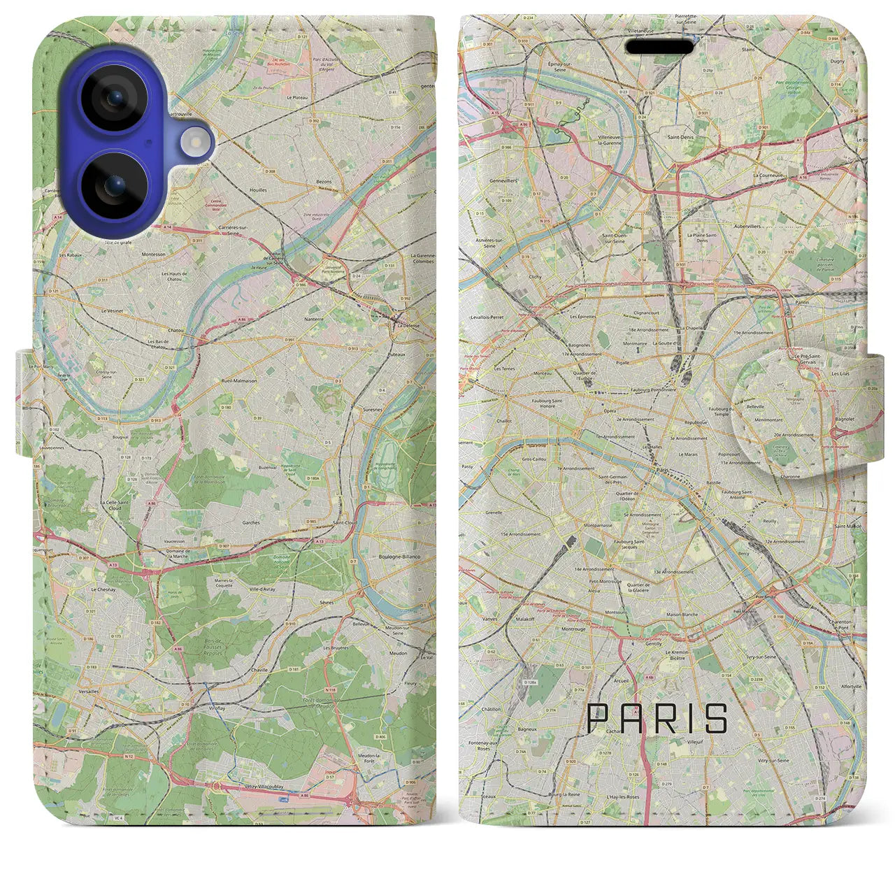 【パリ（フランス）】地図柄iPhoneケース（手帳タイプ）ナチュラル・iPhone 16 Pro Max 用