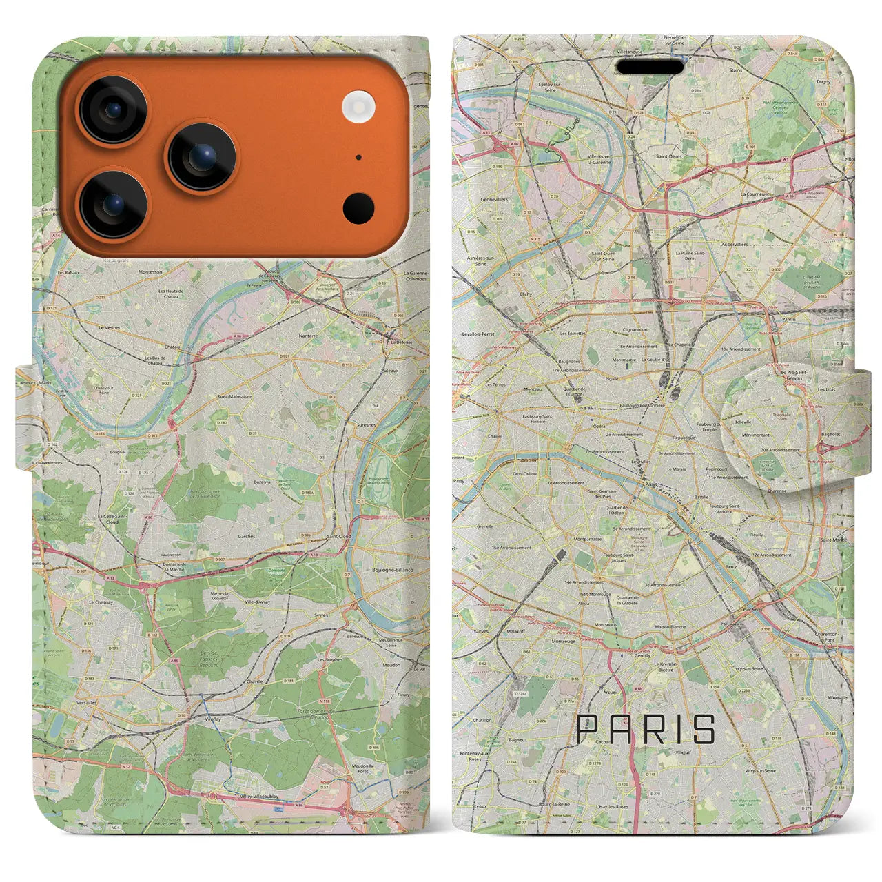 【パリ（フランス）】地図柄iPhoneケース（手帳タイプ）