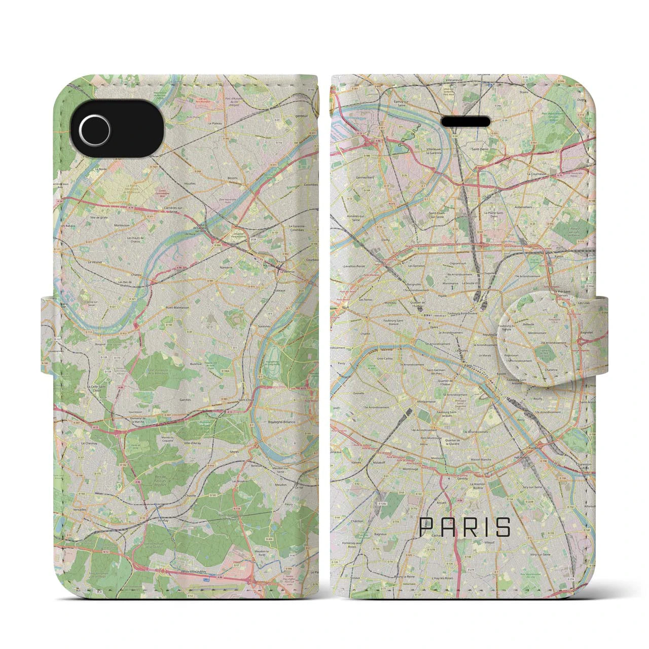 【パリ】地図柄iPhoneケース（手帳両面タイプ・ナチュラル）iPhone SE（第3 / 第2世代） / 8 / 7 / 6s / 6 用