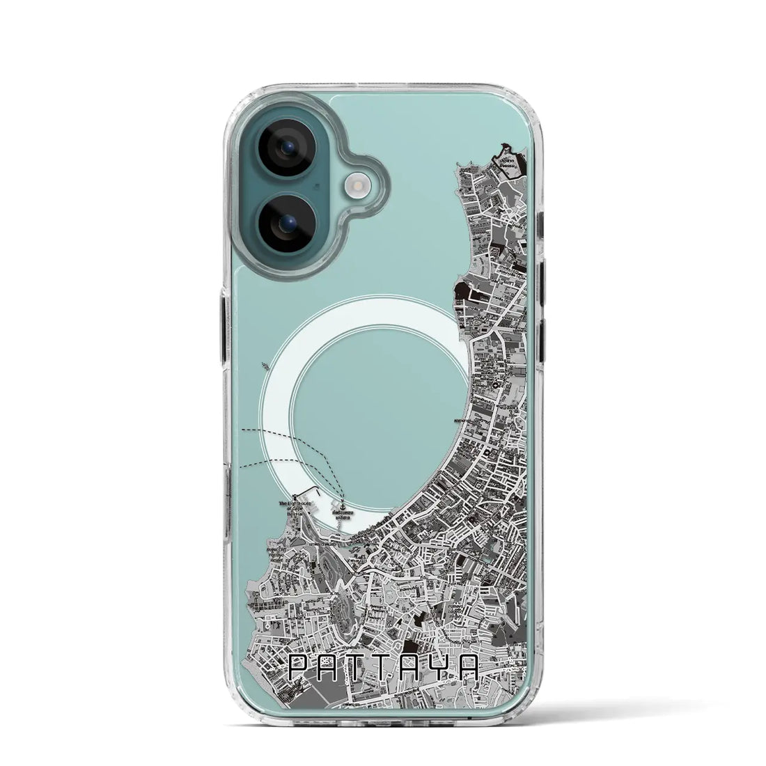 【パタヤ（タイ）】地図柄iPhoneケース（MagSafeタイプ）モノトーン・iPhone 16 Pro 用