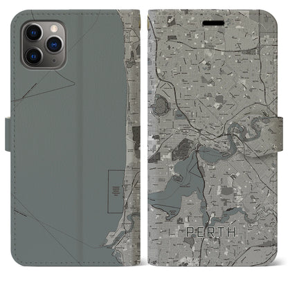 【パース（オーストラリア）】地図柄iPhoneケース（手帳タイプ）モノトーン・iPhone 11 Pro Max 用