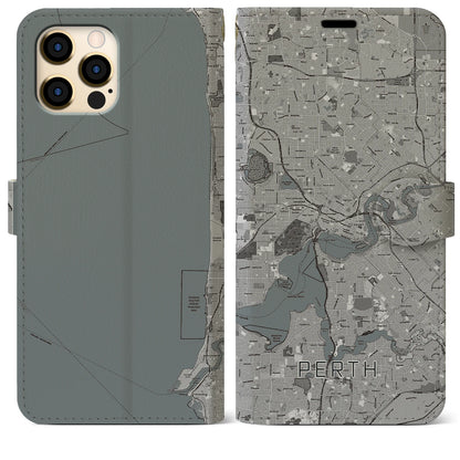 【パース（オーストラリア）】地図柄iPhoneケース（手帳タイプ）モノトーン・iPhone 12 Pro Max 用