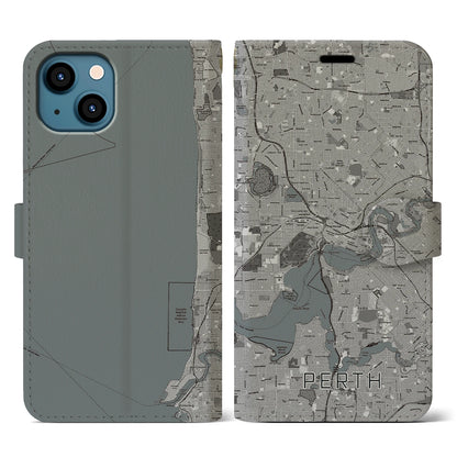 【パース（オーストラリア）】地図柄iPhoneケース（手帳タイプ）モノトーン・iPhone 13 用