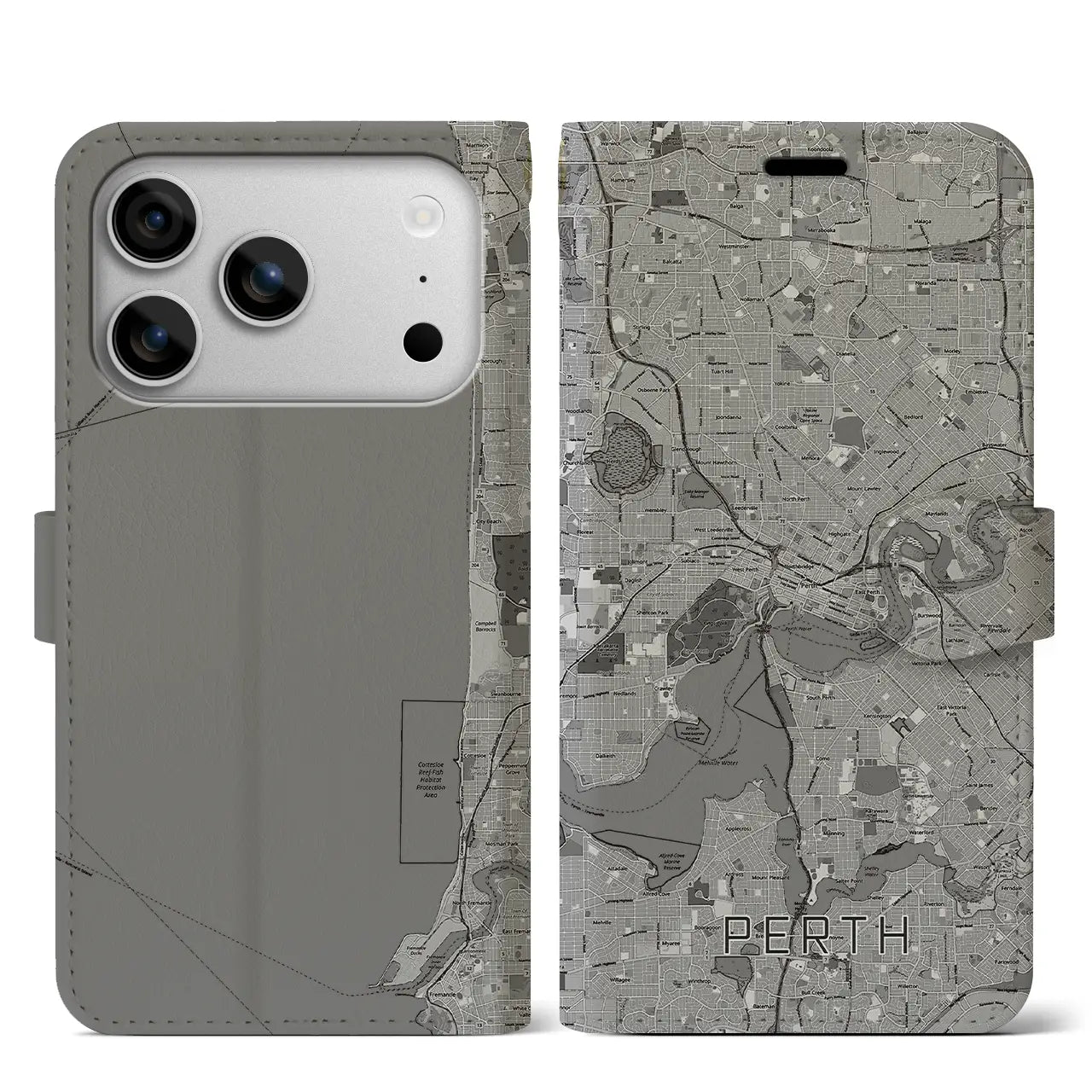 【パース（オーストラリア）】地図柄iPhoneケース（手帳タイプ）