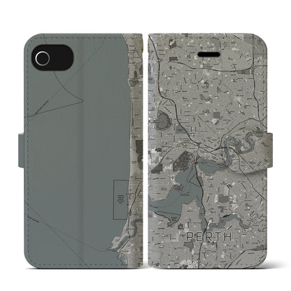 【パース（オーストラリア）】地図柄iPhoneケース（手帳タイプ）モノトーン・iPhone SE（第3 / 第2世代） / 8 / 7 / 6s / 6 用