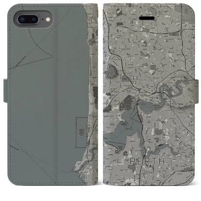 【パース（オーストラリア）】地図柄iPhoneケース（手帳タイプ）モノトーン・iPhone 8Plus /7Plus / 6sPlus / 6Plus 用