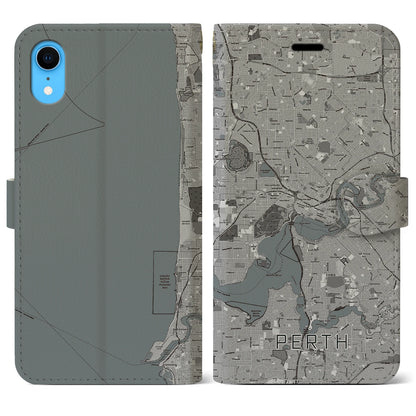 【パース（オーストラリア）】地図柄iPhoneケース（手帳タイプ）モノトーン・iPhone XR 用